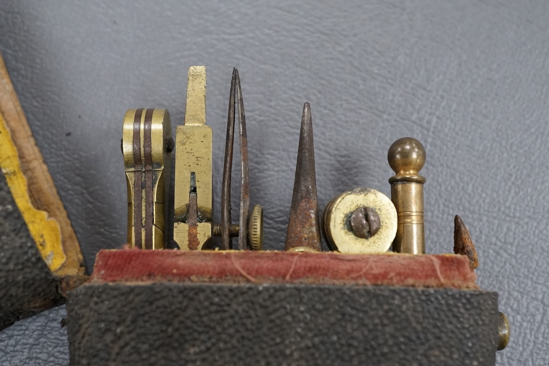 A 19th century pocket pocket draughtsman's set, containing various drawing instruments (some missing) in a shagreen case, 15cm high.